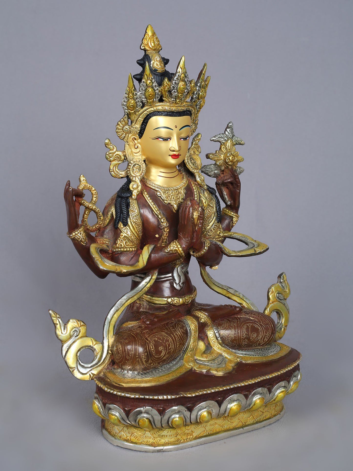 13" Four Armed Avalokiteshvara Copper Statue from Nepal