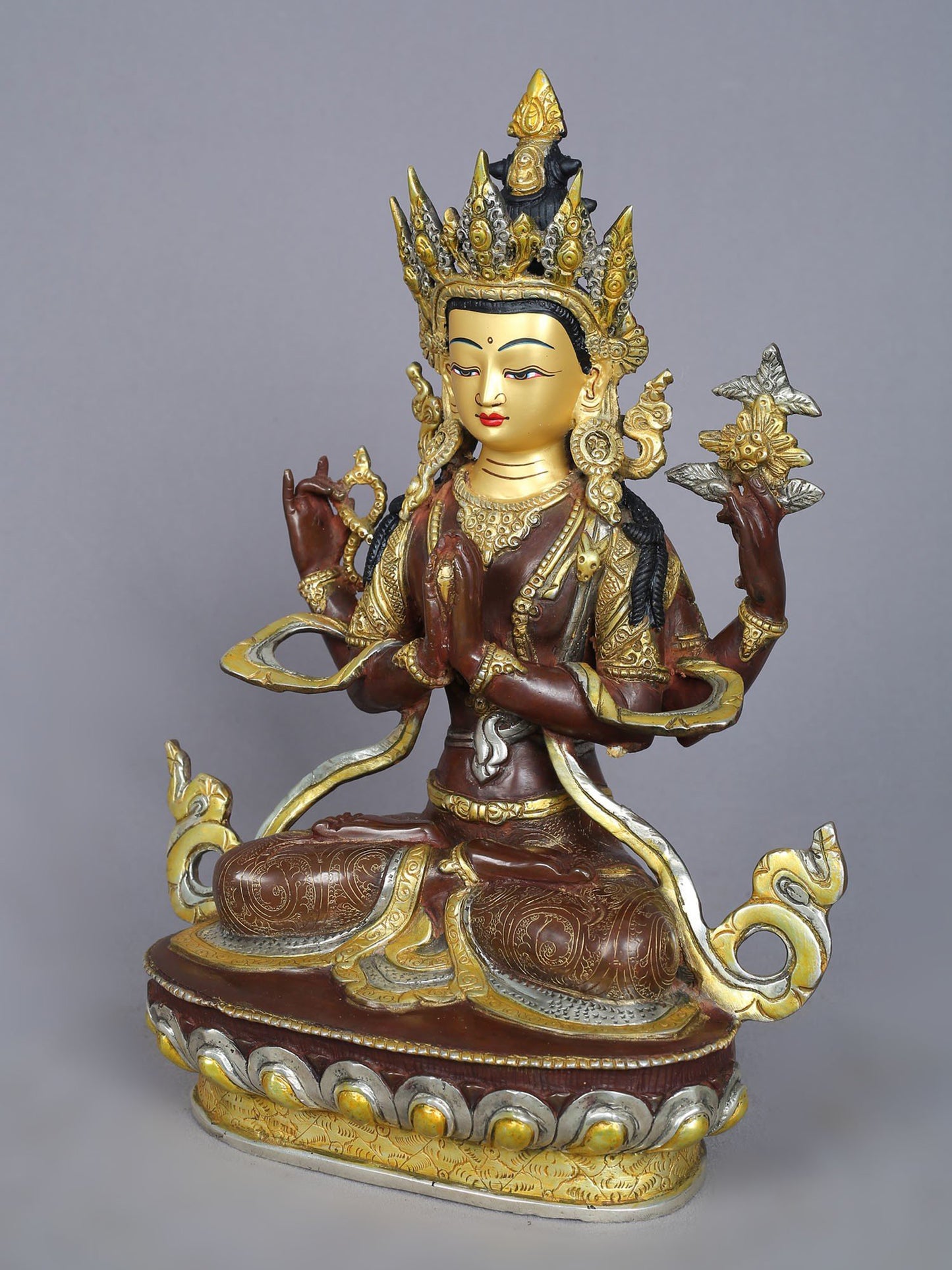 13" Four Armed Avalokiteshvara Copper Statue from Nepal