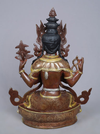 13" Four Armed Avalokiteshvara Copper Statue from Nepal