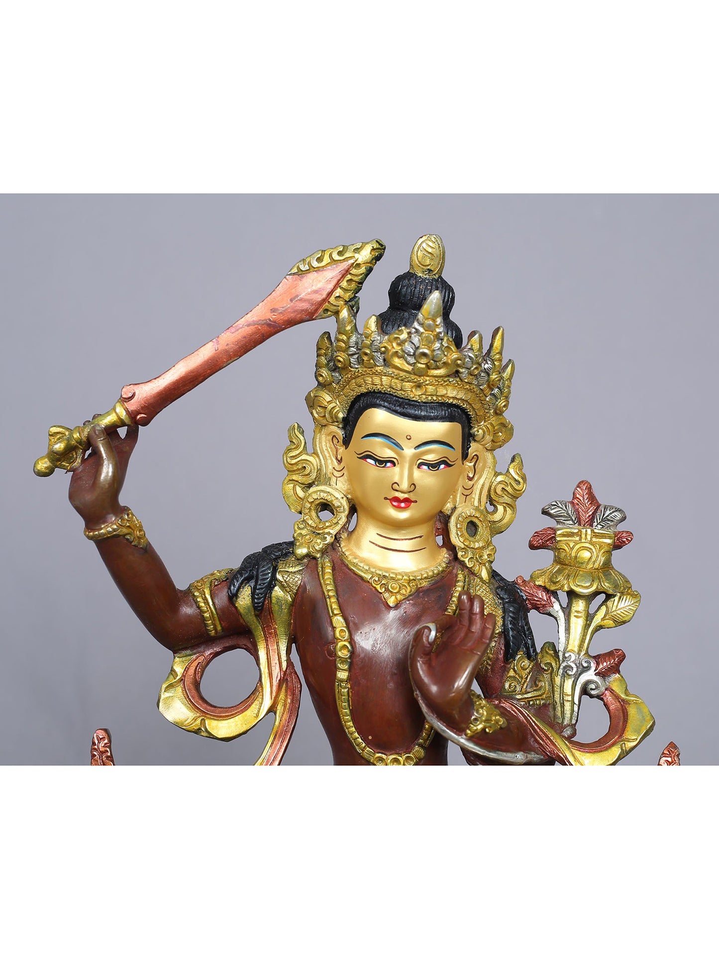 9" Manjushri Idol from Nepal | Nepalese Copper Statue