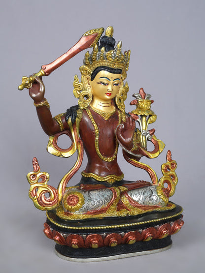 9" Manjushri Idol from Nepal | Nepalese Copper Statue