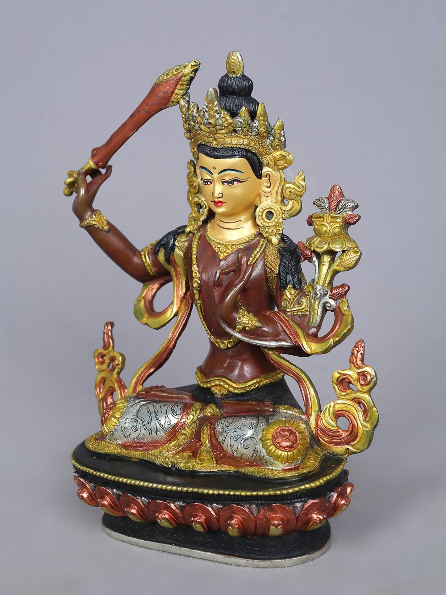 9" Manjushri Idol from Nepal | Nepalese Copper Statue