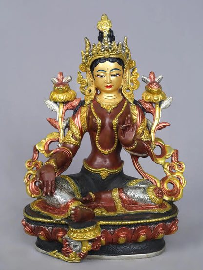 9" Tibetan Buddhist Goddess Green Tara Copper Statue from Nepal