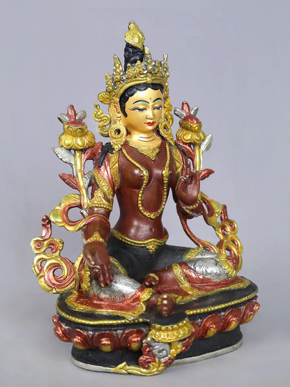 9" Tibetan Buddhist Goddess Green Tara Copper Statue from Nepal