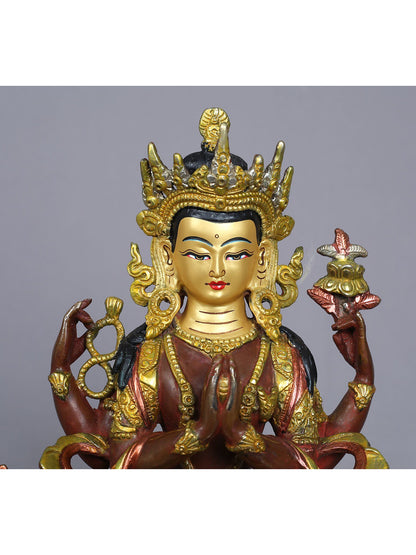 9" Chenrezig (Avalokiteshara) Idol | Nepalese Copper Statue