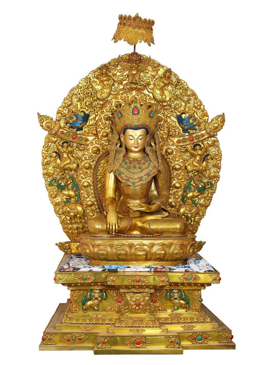 78" Large Crowned Shakyamuni Buddha Idol with Throne from Nepal