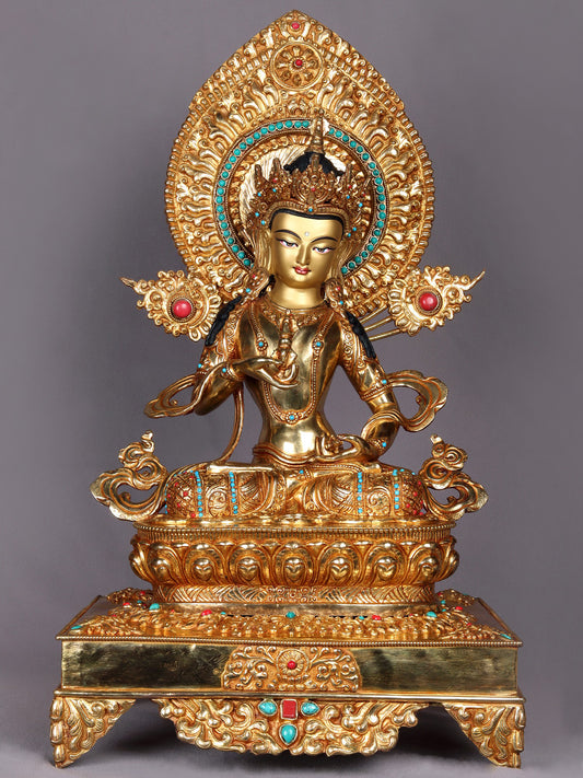 20" Vajrasattva (Dorje Sempa) on Singhasan Throne (Chowki) from Nepal | Nepalese Copper Statue