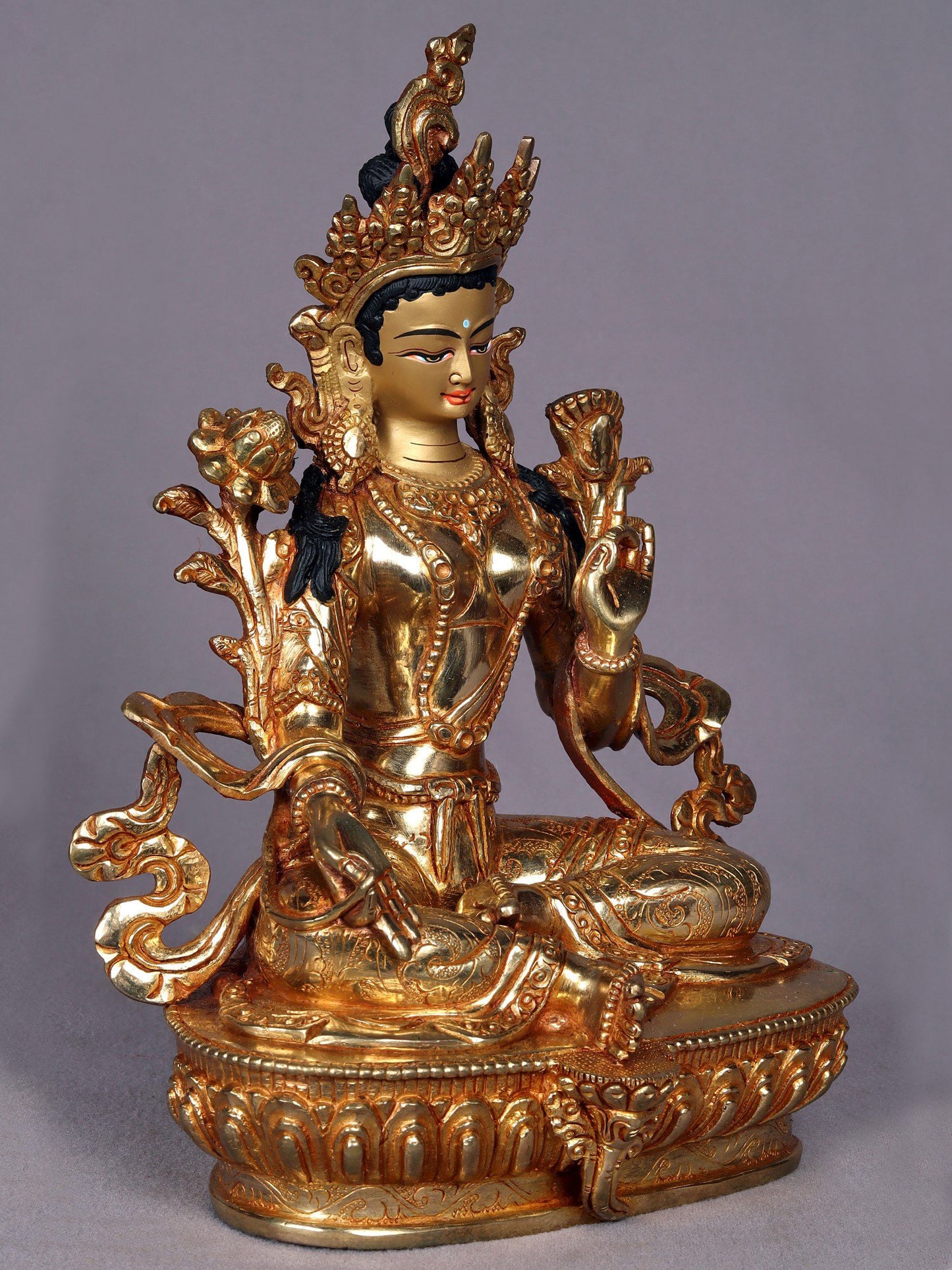 9" Goddess Green Tara Copper Statue from Nepal | Nepalese Copper Figurines