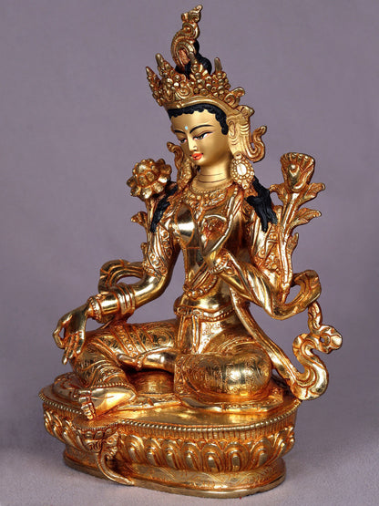 9" Goddess Green Tara Copper Statue from Nepal | Nepalese Copper Figurines