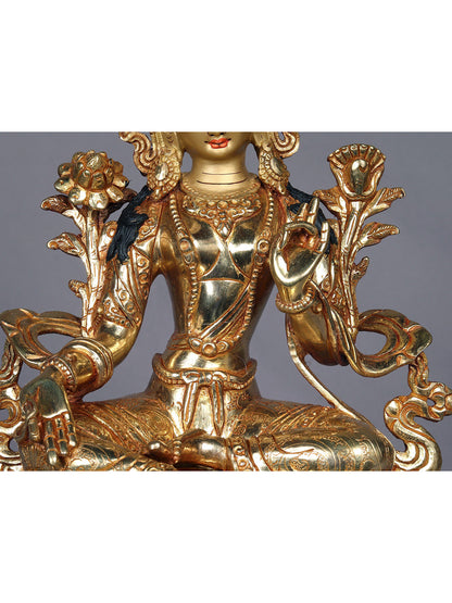 9" Goddess Green Tara Copper Statue from Nepal | Nepalese Copper Figurines