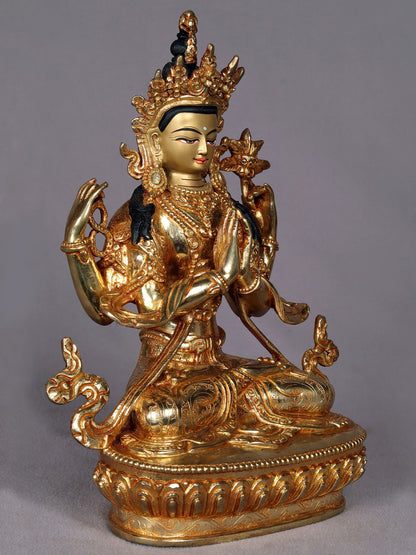 9" Tibetan Buddhist Deity Chenrezig Copper Statue from Nepal