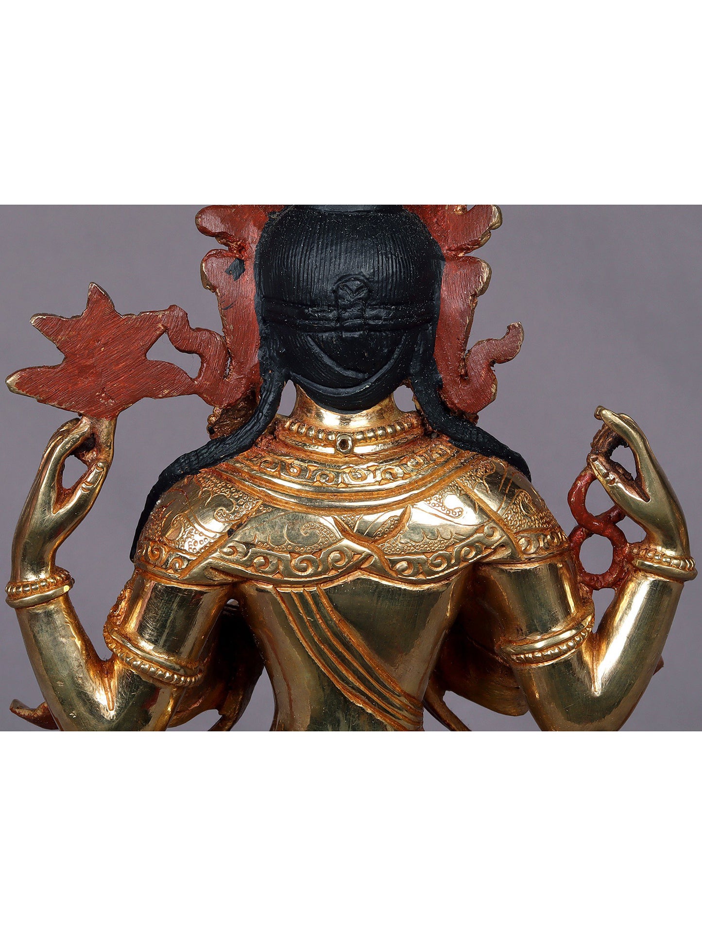 9" Tibetan Buddhist Deity Chenrezig Copper Statue from Nepal