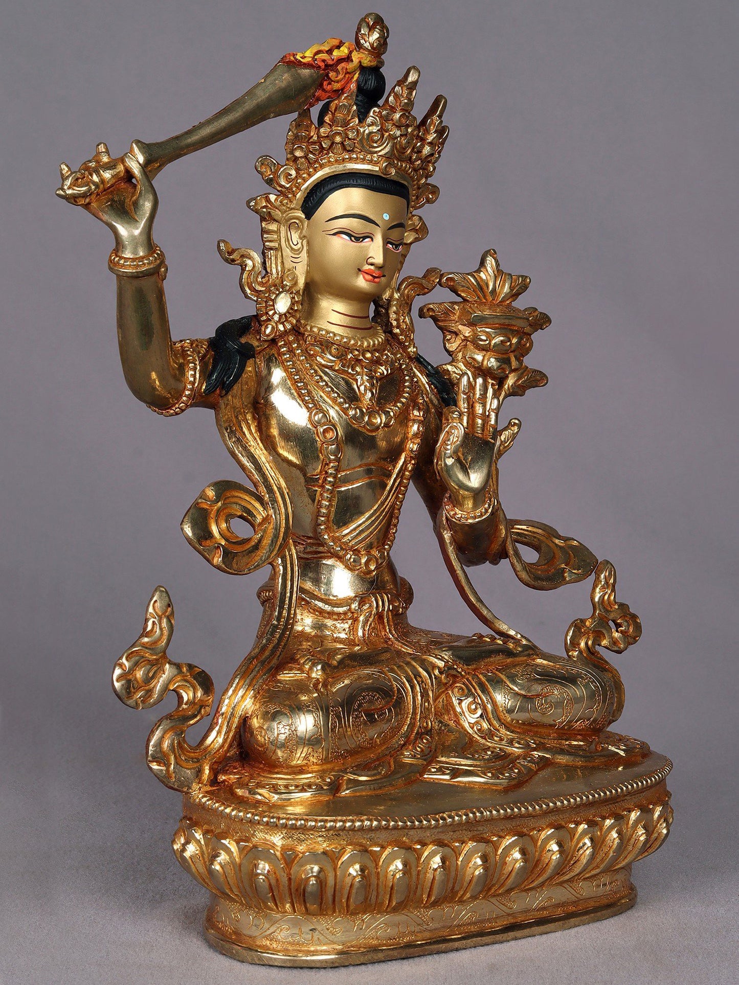 9" Manjushri Copper Statue from Nepal | Buddhist Deity Figurines