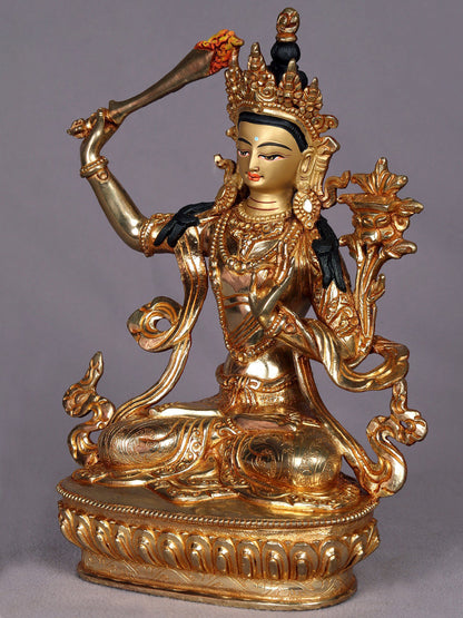 9" Manjushri Copper Statue from Nepal | Buddhist Deity Figurines