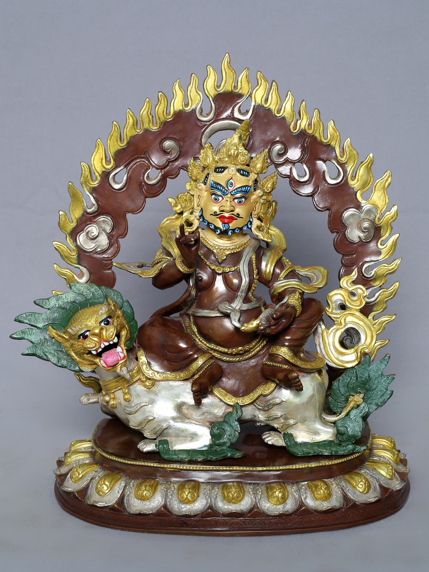 13" Lord Singh Kubera Idol | Nepalese Copper Statue