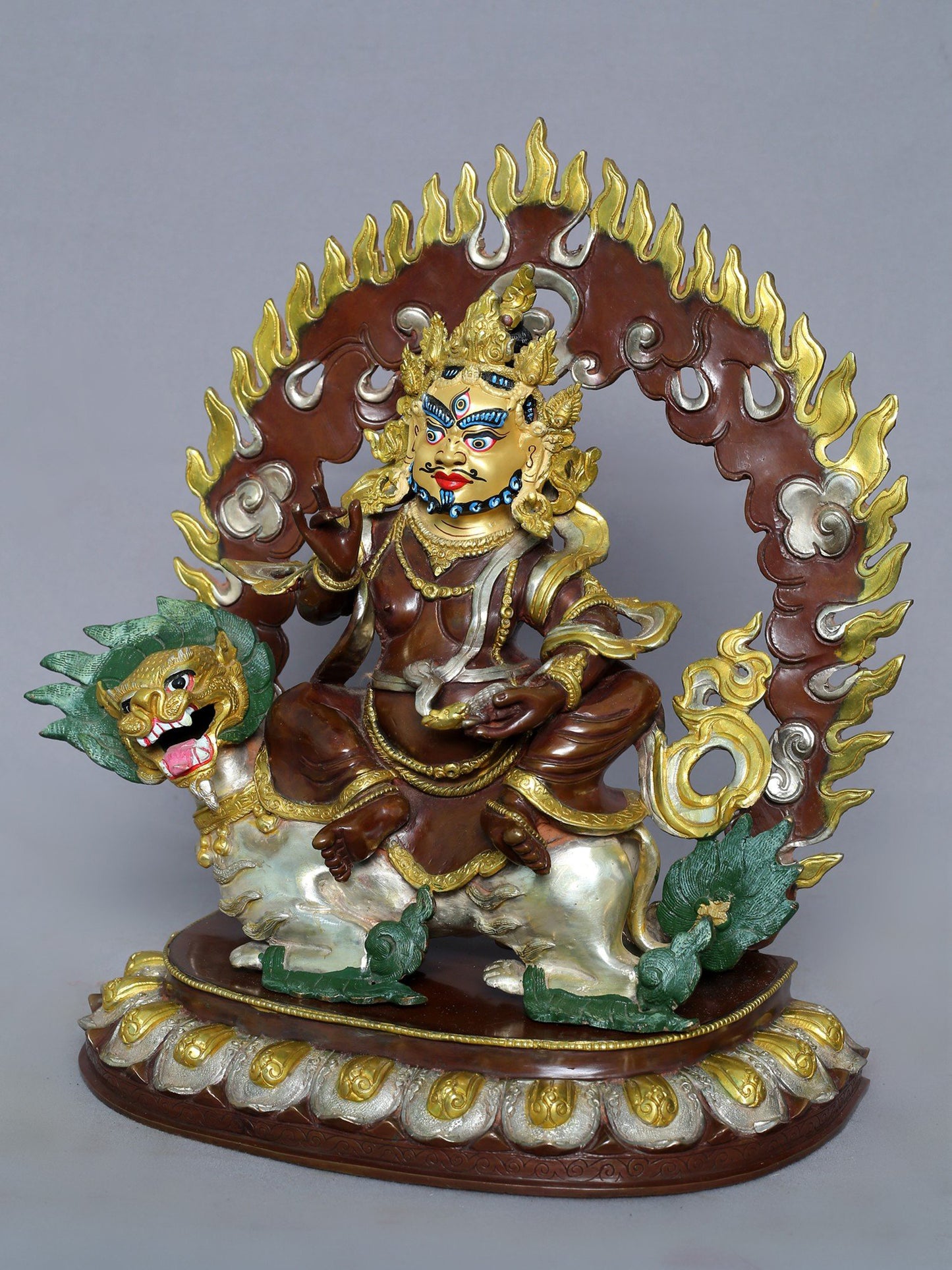 13" Lord Singh Kubera Idol | Nepalese Copper Statue