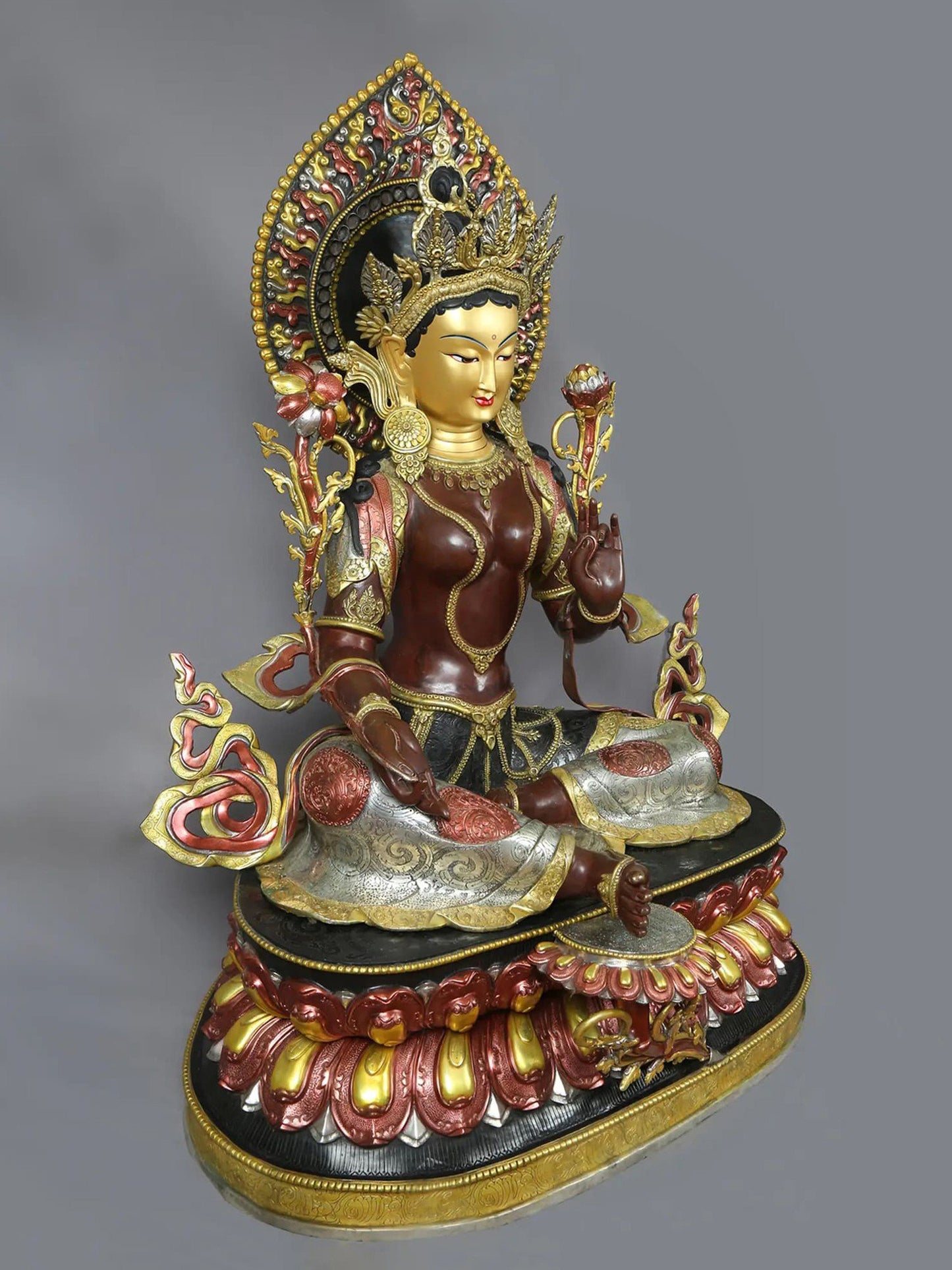 51" Large Tibetan Buddhist Goddess Green Tara Idol from Nepal