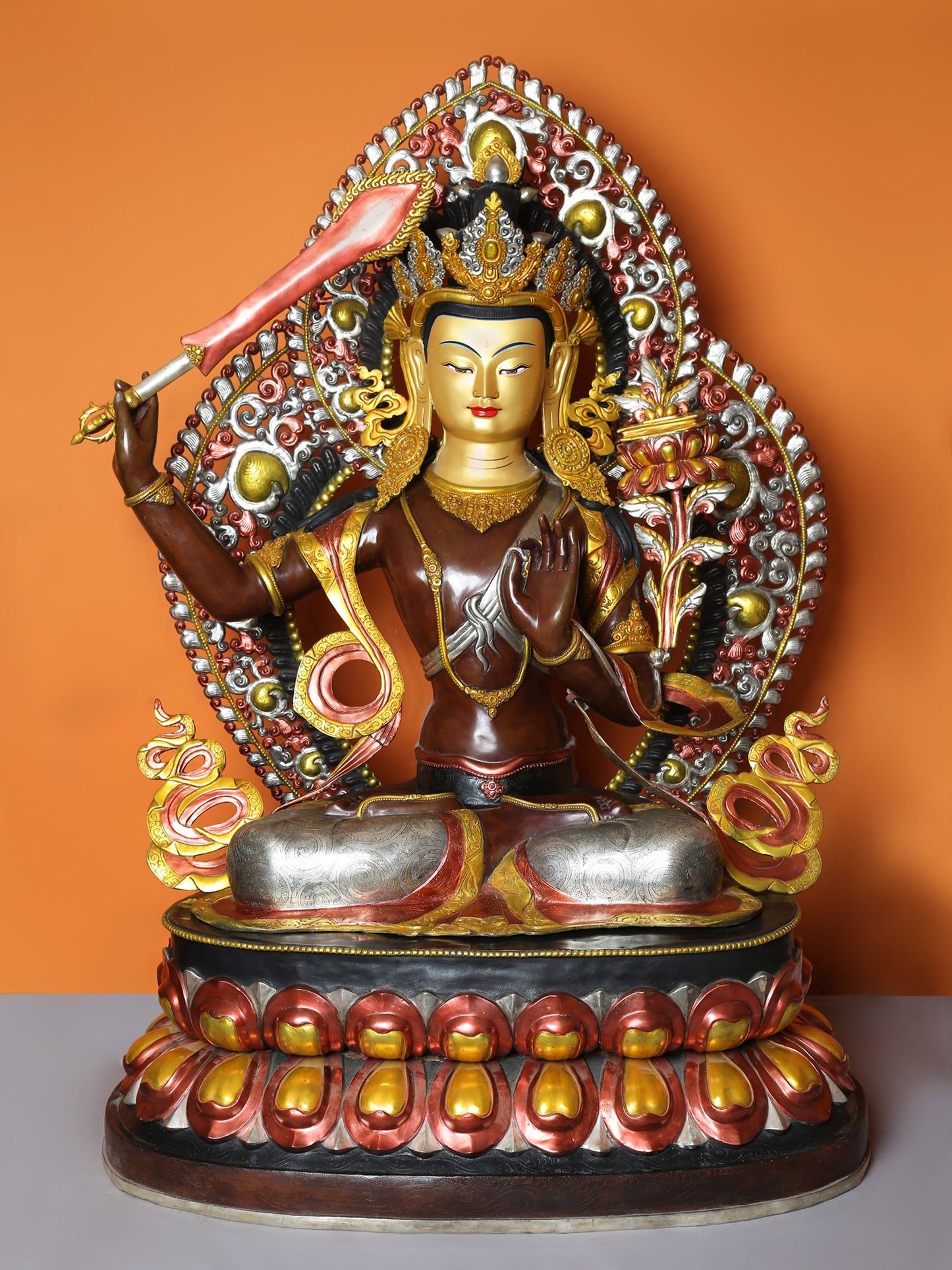 46" Large Buddhist Deity Manjushri Idol | Nepalese Copper Statue