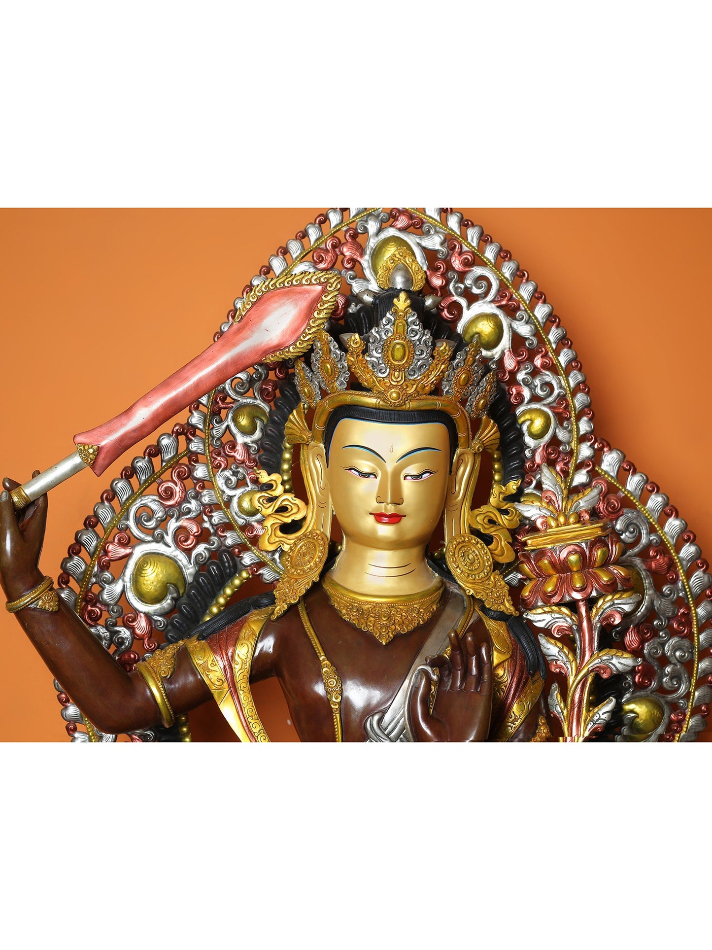 46" Large Buddhist Deity Manjushri Idol | Nepalese Copper Statue