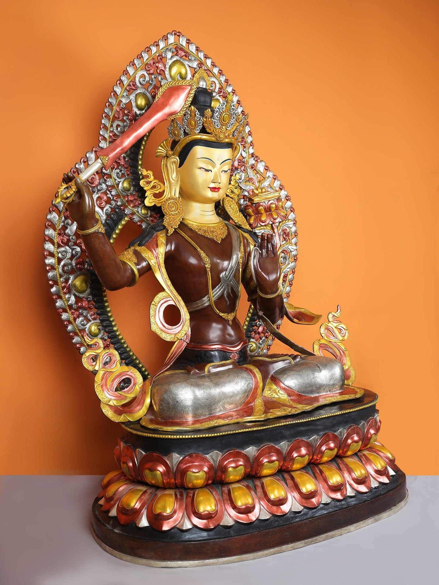 46" Large Buddhist Deity Manjushri Idol | Nepalese Copper Statue