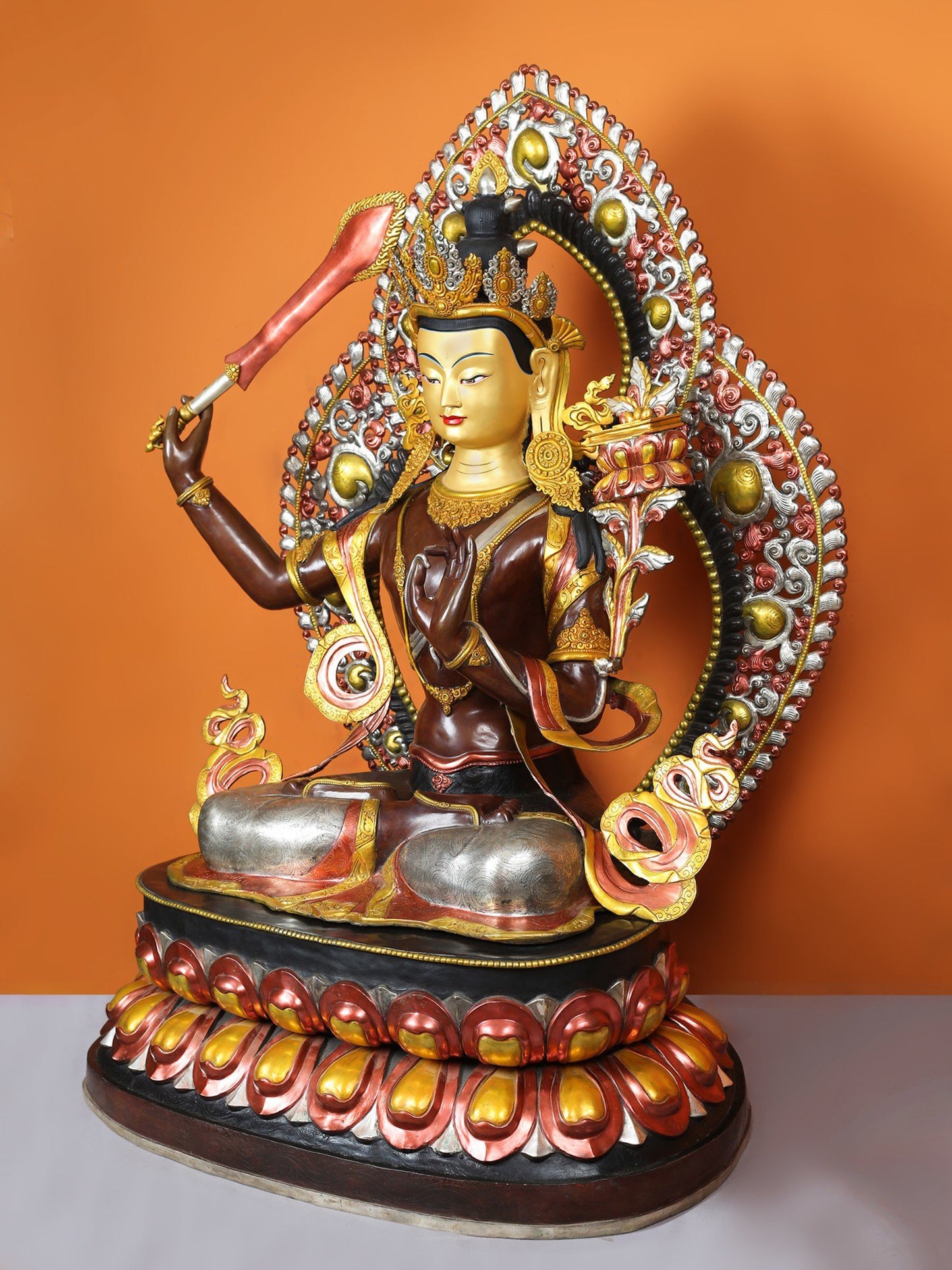 46" Large Buddhist Deity Manjushri Idol | Nepalese Copper Statue