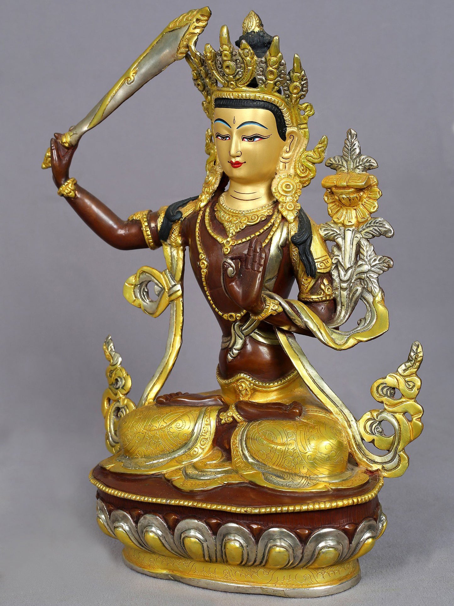 14" Manjushri Copper Statue from Nepal | Buddhist Deity Idols