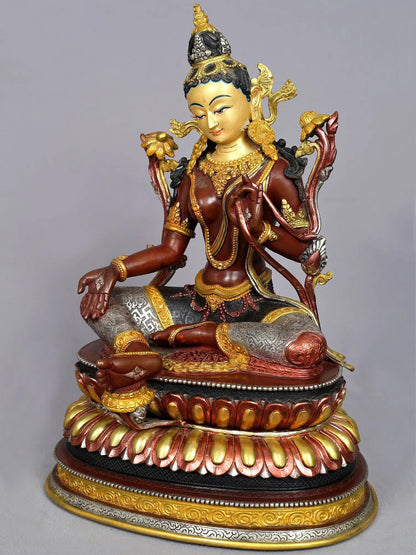 15" Mongolian Goddess Green Tara Copper Statue