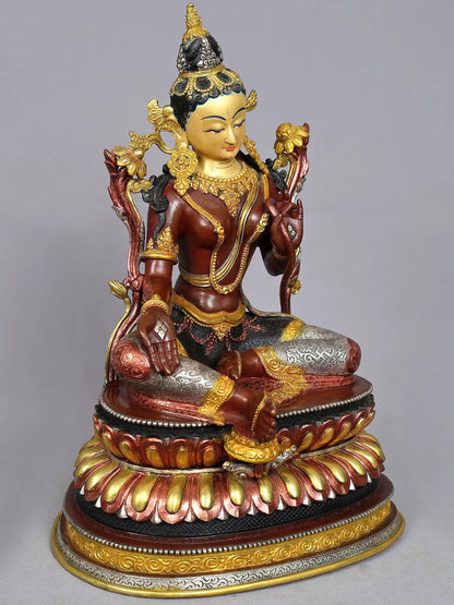 15" Mongolian Goddess Green Tara Copper Statue