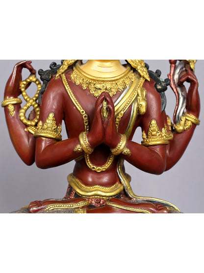 16" Mongolian Chenrezig (Avalokiteshvara) | Copper Statue with Gold Plated