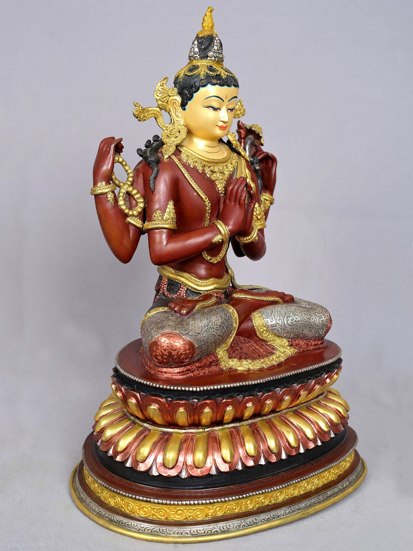 16" Mongolian Chenrezig (Avalokiteshvara) | Copper Statue with Gold Plated