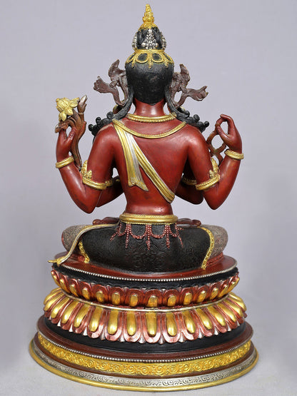 16" Mongolian Chenrezig (Avalokiteshvara) | Copper Statue with Gold Plated