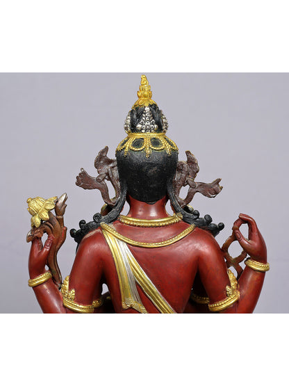 16" Mongolian Chenrezig (Avalokiteshvara) | Copper Statue with Gold Plated