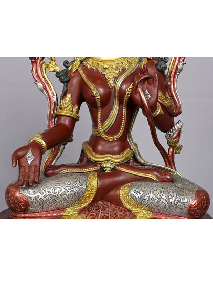 15" Mangolian Goddess White Tara Copper Statue