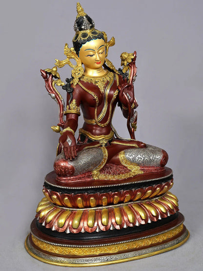 15" Mangolian Goddess White Tara Copper Statue