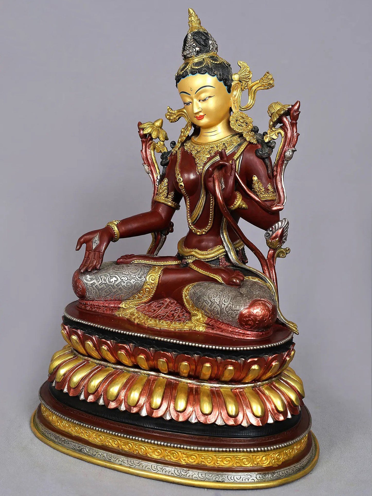 15" Mangolian Goddess White Tara Copper Statue