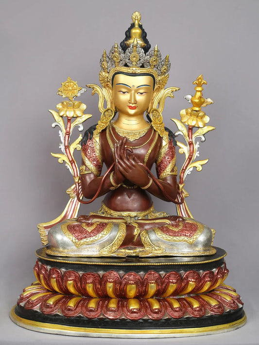 24" Maitreya Buddha Copper Idol from Nepal | Tibetan Buddhist Deity Statue