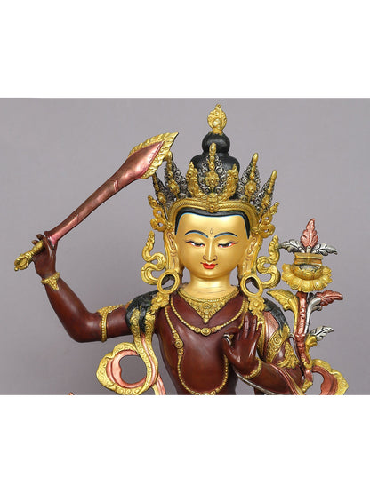 18" Manjushri Copper Statue from Nepal | Buddhist Deity Idols