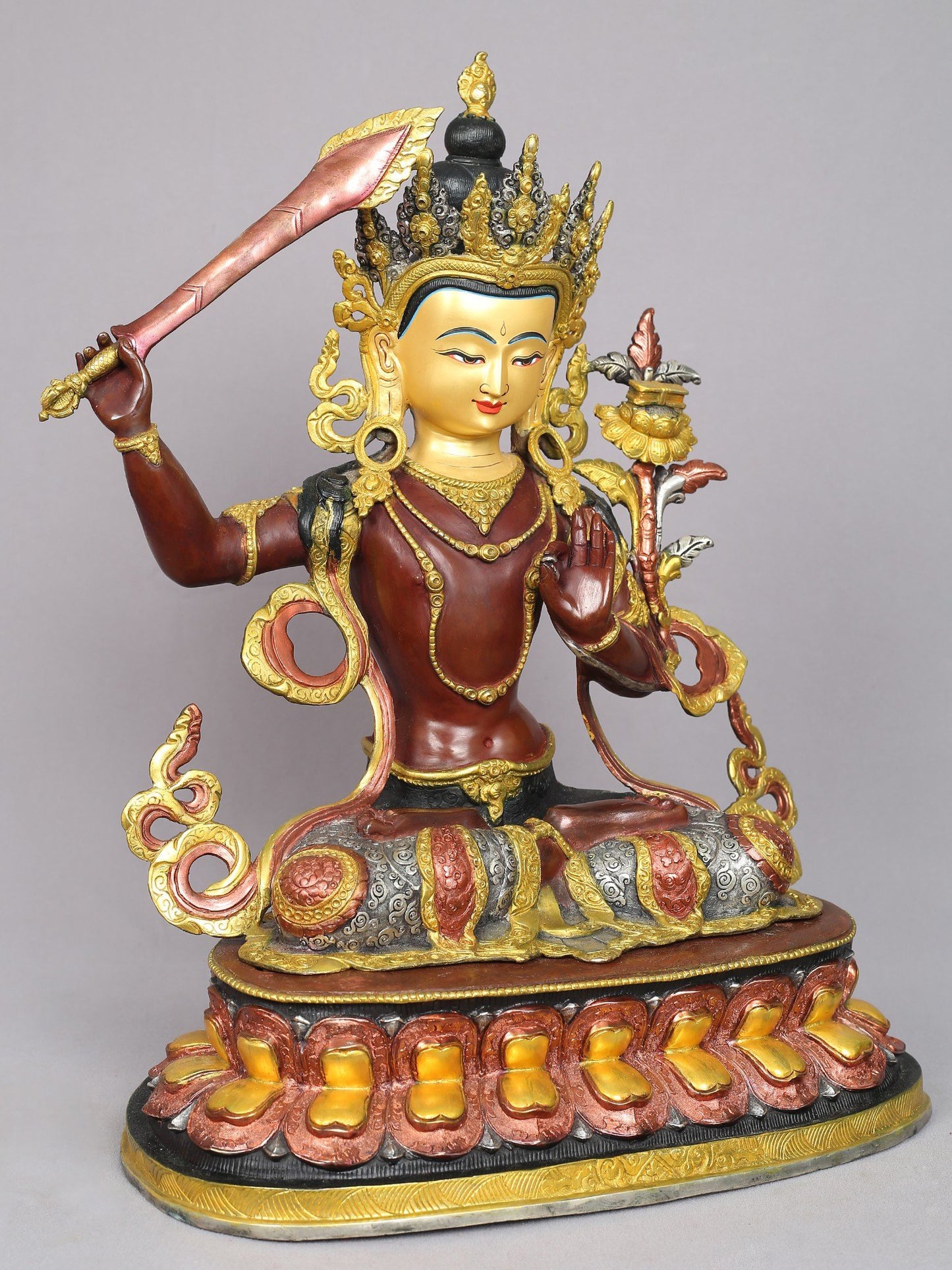 18" Manjushri Copper Statue from Nepal | Buddhist Deity Idols