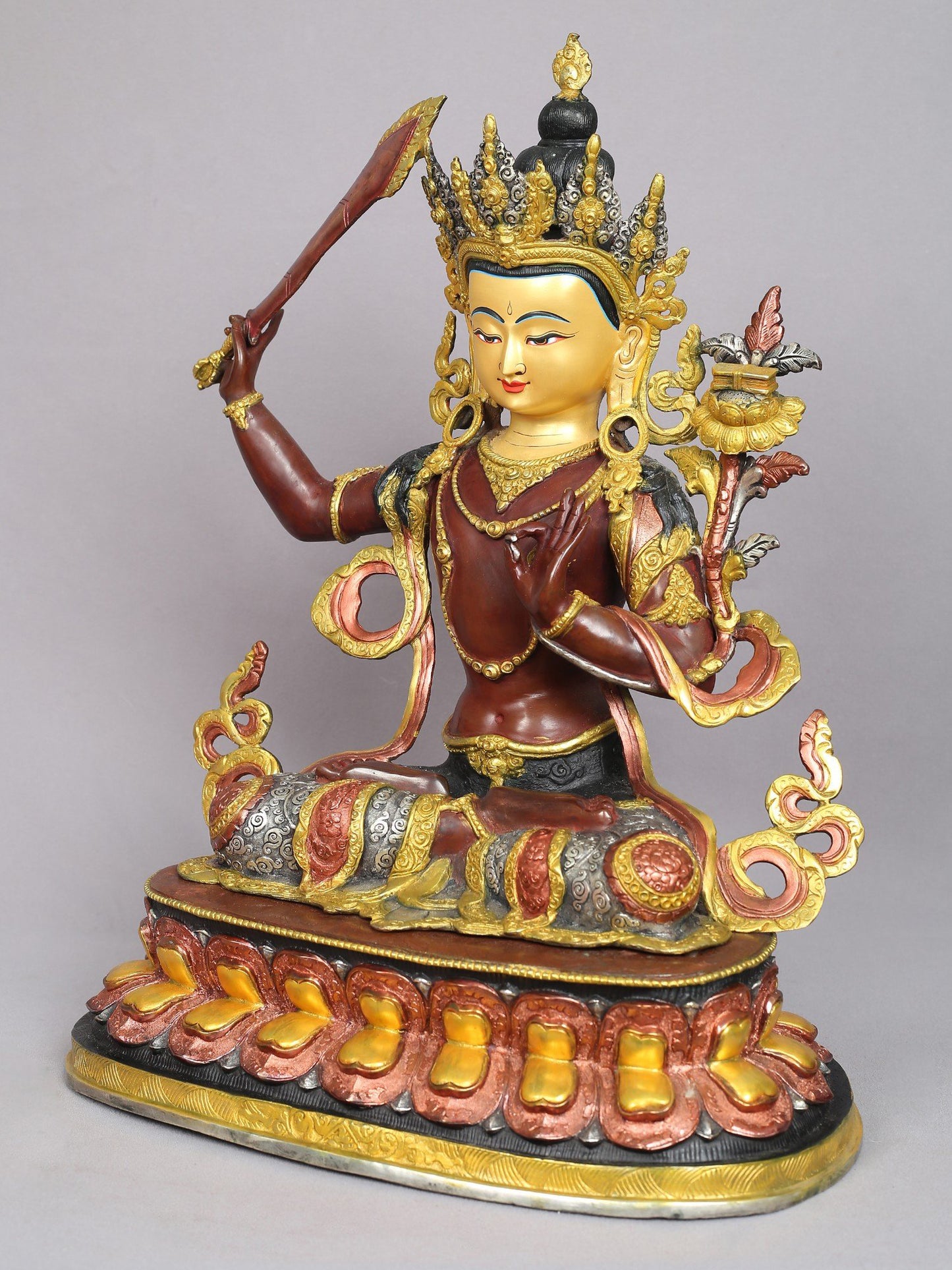 18" Manjushri Copper Statue from Nepal | Buddhist Deity Idols