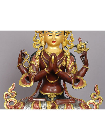 19" Buddhist Deity Chenrezig Idol from Nepal | Nepalese Copper Statue