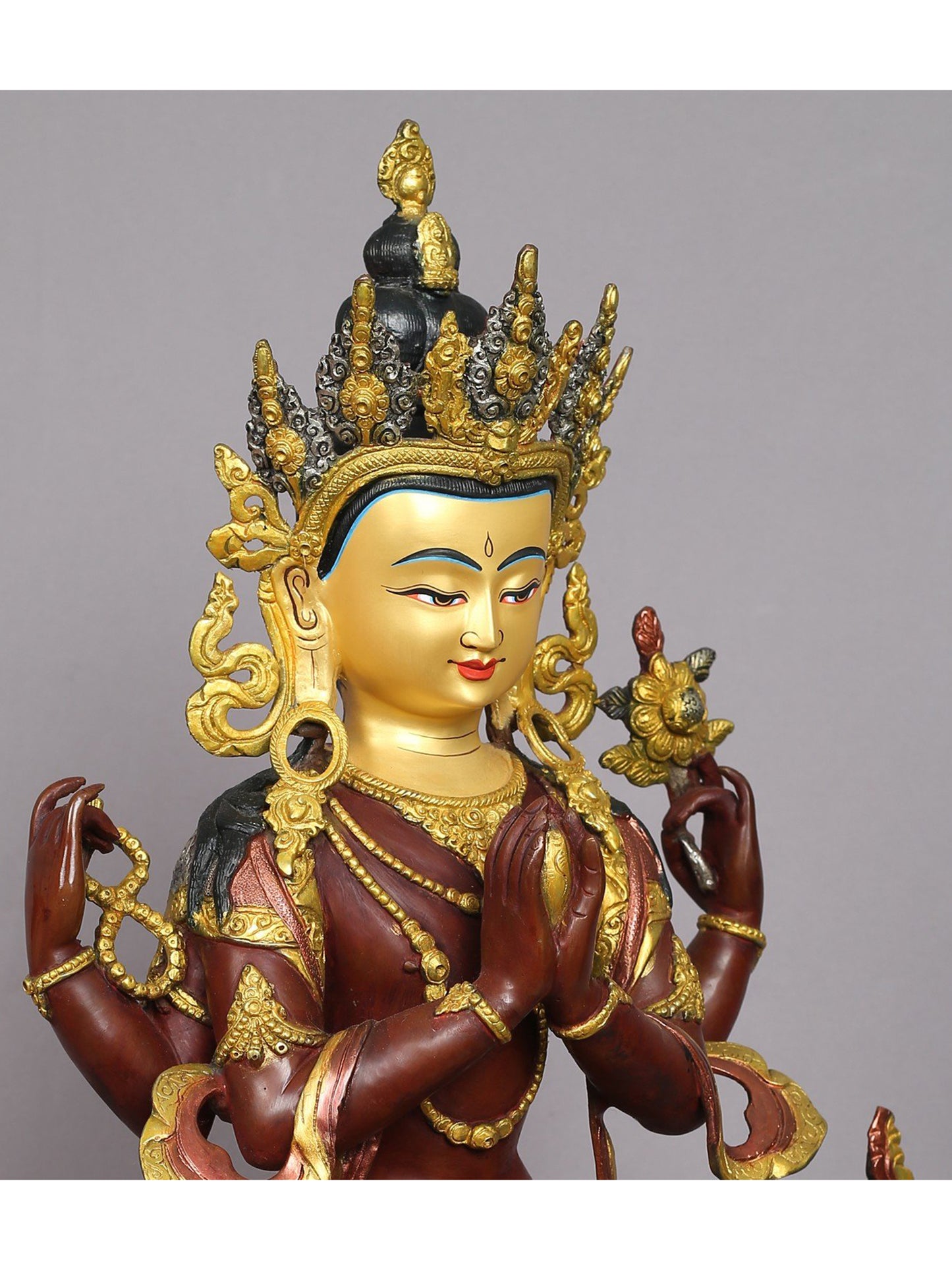 19" Buddhist Deity Chenrezig Idol from Nepal | Nepalese Copper Statue