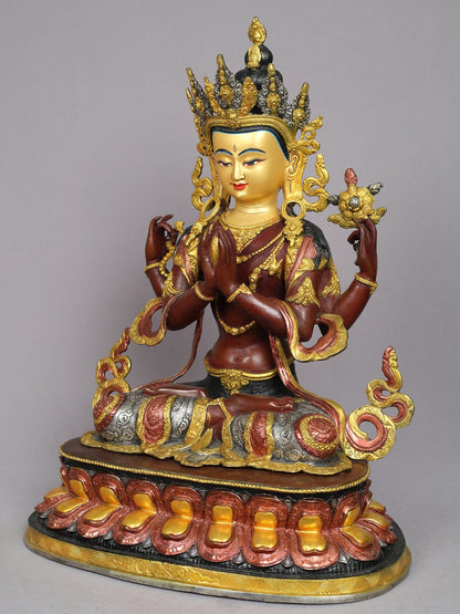 19" Buddhist Deity Chenrezig Idol from Nepal | Nepalese Copper Statue