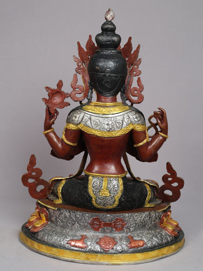 19" Buddhist Deity Chenrezig Idol from Nepal | Nepalese Copper Statue