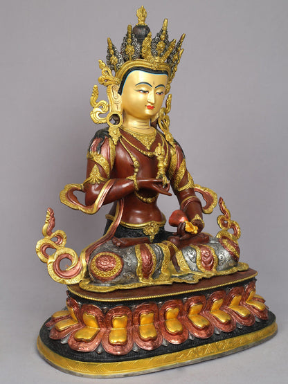 18" Buddhist Deity Vajrasattva Sculpture | Nepalese Copper Statue