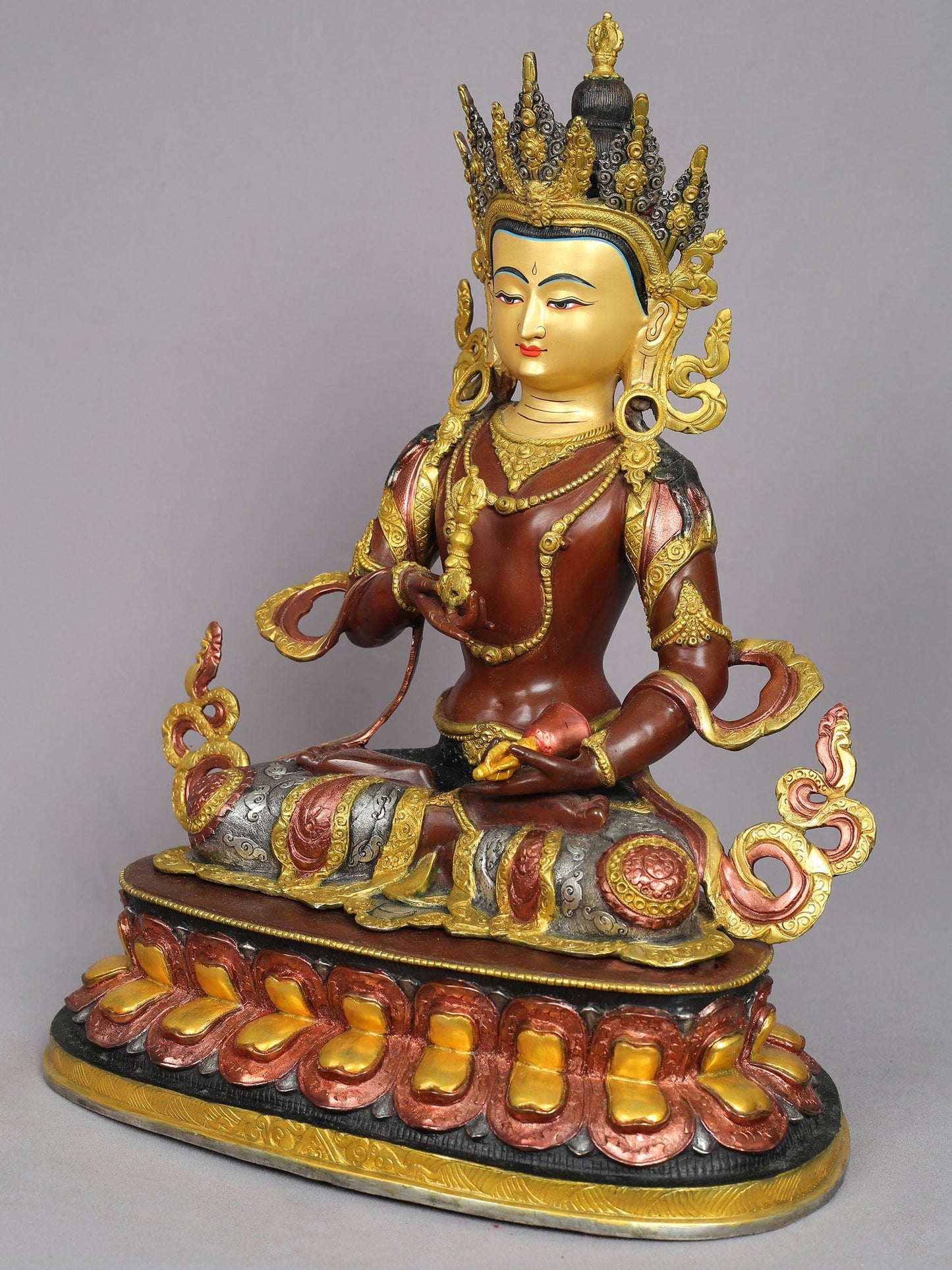 18" Buddhist Deity Vajrasattva Sculpture | Nepalese Copper Statue