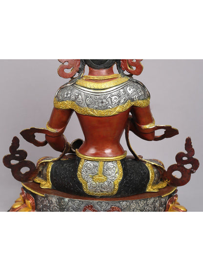 18" Buddhist Deity Vajrasattva Sculpture | Nepalese Copper Statue