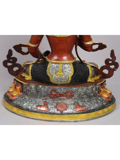 18" Buddhist Deity Vajrasattva Sculpture | Nepalese Copper Statue