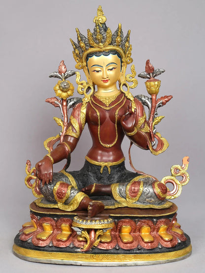 19" Buddhist Goddess Green Tara Idol from Nepal | Nepalese Copper Statue