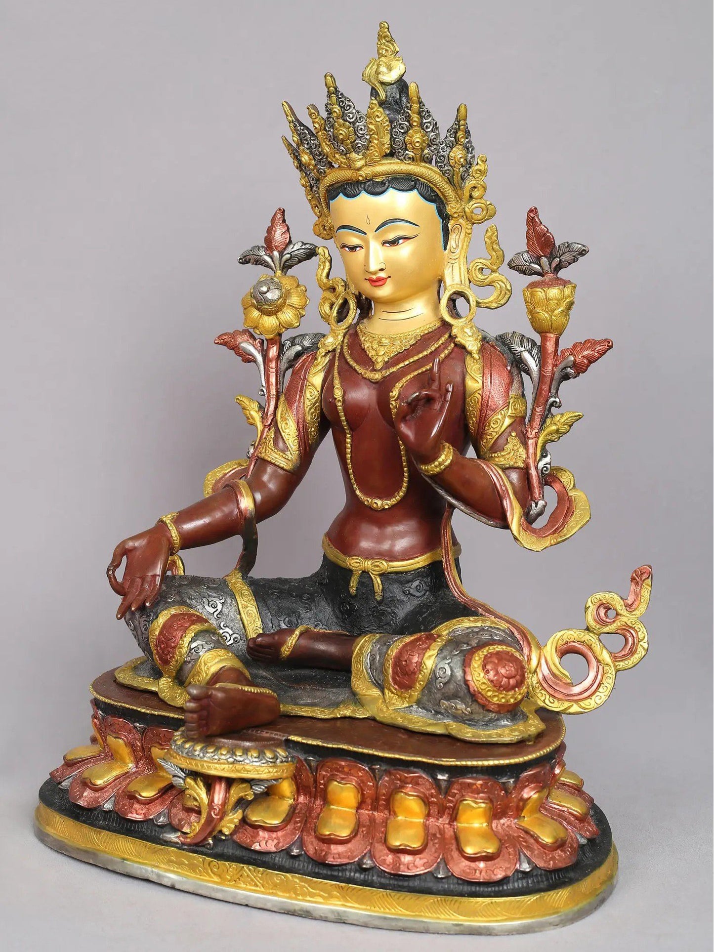 19" Buddhist Goddess Green Tara Idol from Nepal | Nepalese Copper Statue