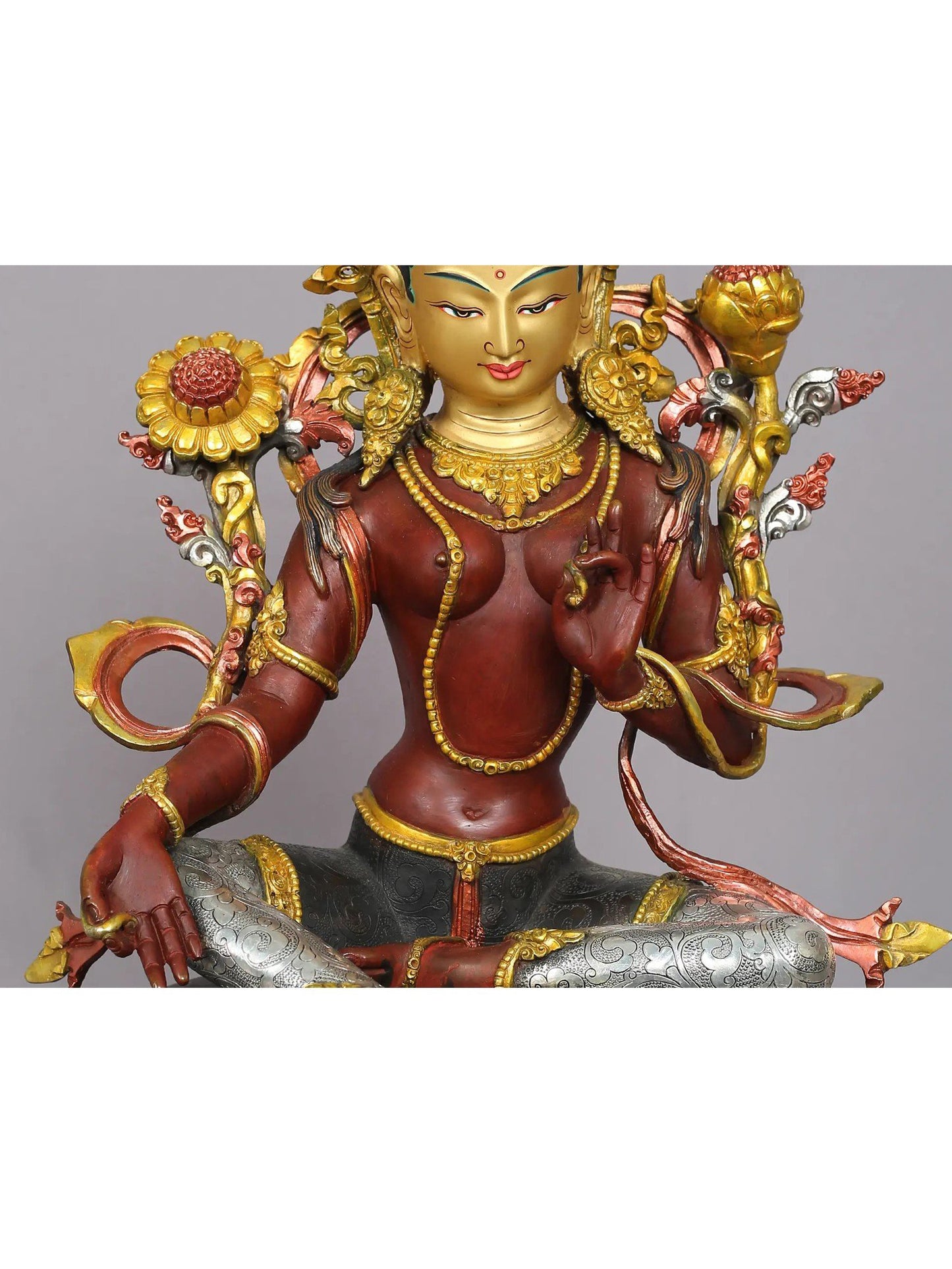 16" Tibetan Buddhist Goddess Green Tara Copper Statue from Nepal